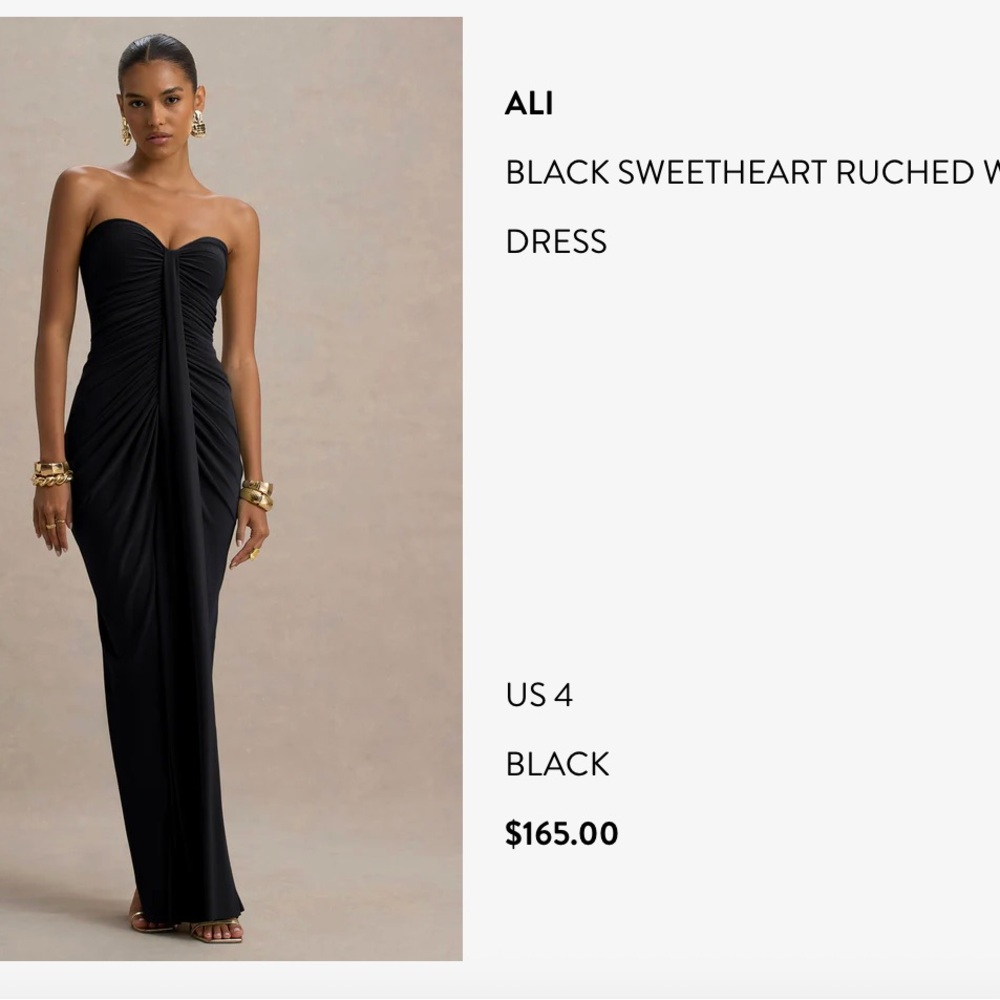 Club L London Black Sweetheart Ruched Waist Dress
